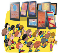 Enfants face aux écrans, supplément pour les parents, Pomme d'Api, mars 2015. Illustration Pierre Fouillet