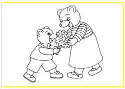 Petit Ours Brun offre un bouquet de fleurs à sa maman