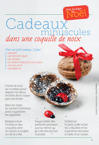 Cadeaux minuscules dans une coquille de noix - Conception, réalisation et photos : Raphaële Vidaling - Supplément pour les parents au n° 598 de Pomme d’Api, décembre 2015