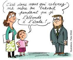 “Tu fais quoi à ton travail ? - Vie professionnelle, métier… Comment en parler à son enfant ?” Texte : Anne Bideault - Illustrations : Peter Elliott - Supplément pour les parents du n° 596 de Pomme d’Api, octobre 2015