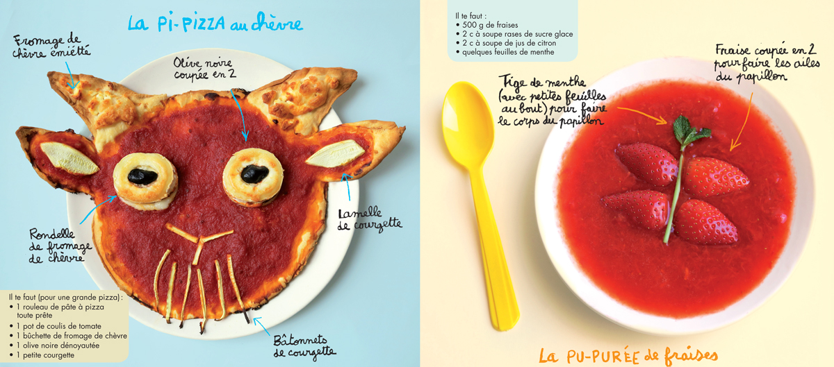 Recettes de la pi-pizza et de la pu-purée de fraise, extraites du magazine Pomme d'Api de juillet 2017 - Conception, réalisation et photos : Hélo-Ita.