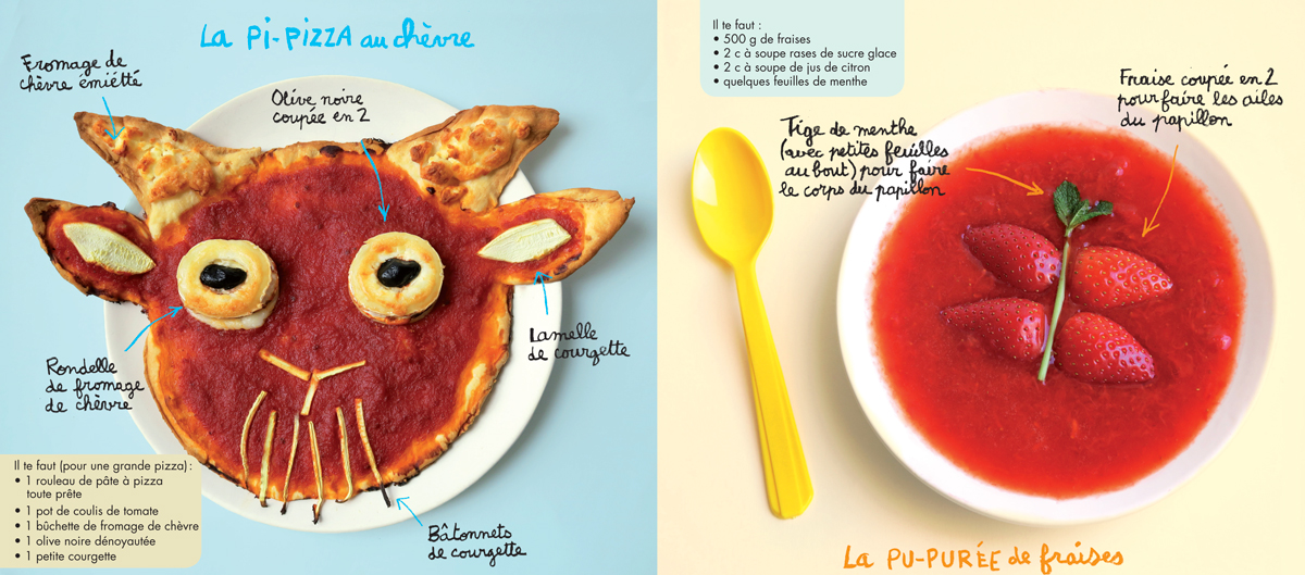 Recettes de la pi-pizza et de la pu-purée de fraise, extraites du magazine Pomme d'Api de juillet 2017 - Conception, réalisation et photos : Hélo-Ita.