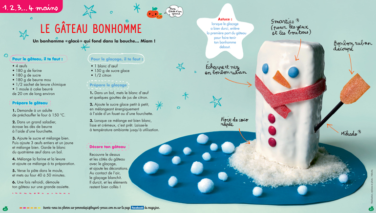 Téléchargez la recette d'hiver “Le gâteau bonhomme”, Pomme d'Api n° 622, décembre 2017. Réalisation, stylisme et photo : Hélo-Ita.