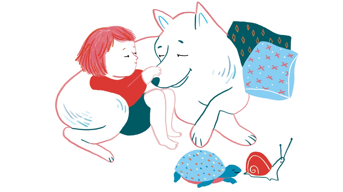 “L'enfant et l'animal : une complicité naturelle”, supplément pour les parents du magazine Pomme d'Api, n° 627, mai 2018. Texte : Anne Bideault - Illustration : Kei Lam.