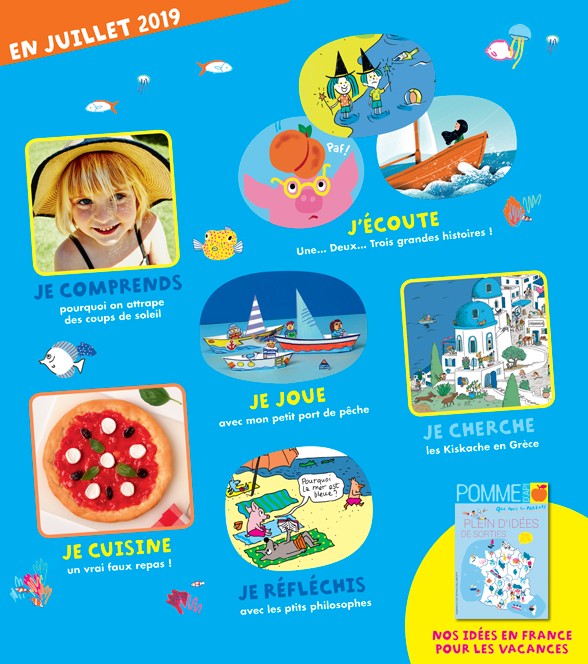 Sommaire Pomme d'Api, juillet 2019, n° 641. Illustration de la couverture : Danièle Bour