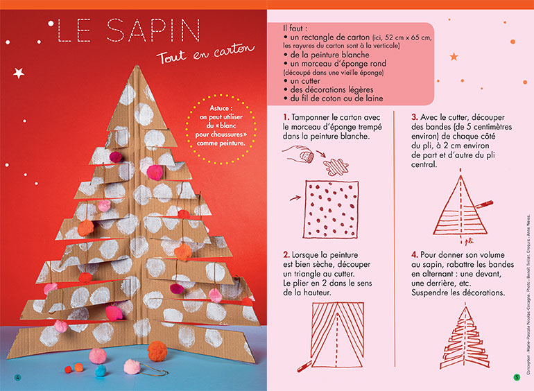 “3 bricos de Noël à faire ensemble”, supplément pour les parents du magazine Pomme d'Api n°646, décembre 2019. p. 5 : conception : Marie-Pascale Nicolas-Cocagne. Photo : Benoît Teillet. Croquis : Anne Weiss.