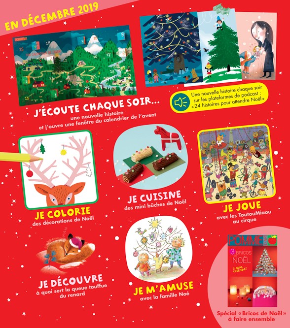 Sommaire du magazine Pomme d'Api et son supplément pour les parents, n°646, décembre 2019