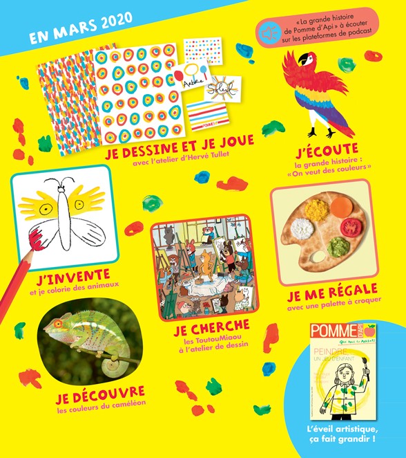 Au sommaire du magazine Pomme d'Api et son supplément pour les parents, n°649, mars 2020