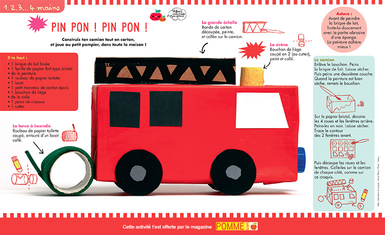 Bricolage : camion de pompier Pomme d'Api n°639 mai 2019