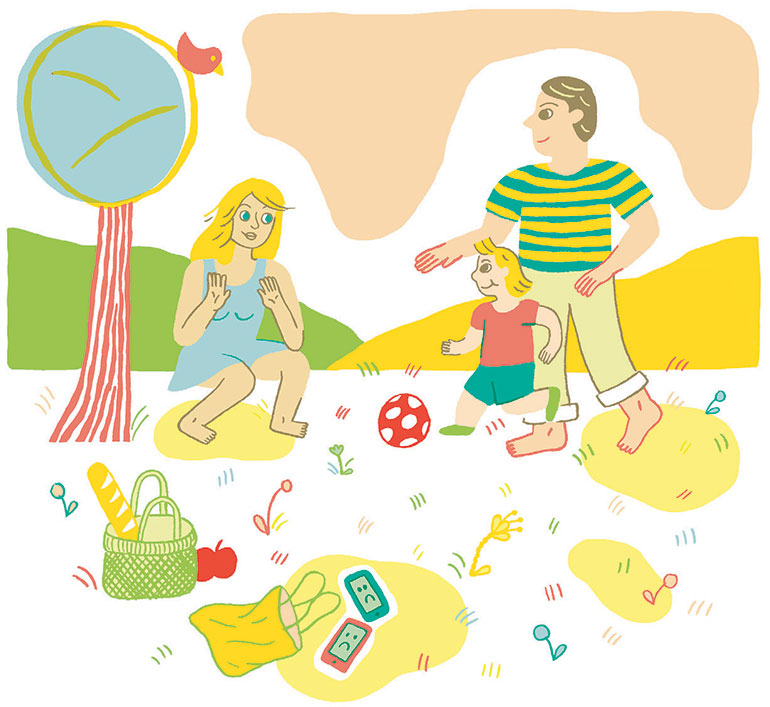 “Quelle place pour les écrans cet été ?”, supplément pour les parents du magazine Pomme d’Api n°653, juillet 2020. Illustrations : Charline Giquel.﻿