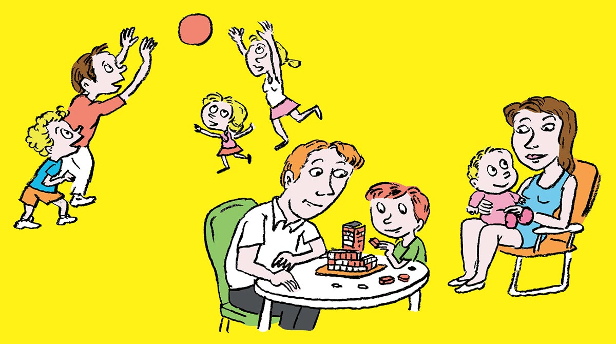 “Vacances en tribu : les sujets qui fâchent !”, supplément pour les parents du magazine Pomme d’Api n°654, août 2020. Illustrations : Muzo.