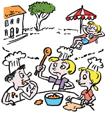 “Vacances en tribu : les sujets qui fâchent !”, supplément pour les parents du magazine Pomme d’Api n°654, août 2020. Illustrations : Muzo.