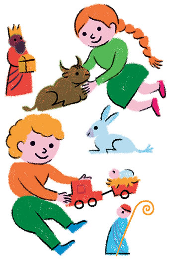 “La crèche de Noël : tradition culturelle ou symbole chrétien ?”, supplément pour les parents du  magazine Pomme d’Api n°658, décembre 2020. Texte : Anne Bideault.  Illustrations : Claire Perret.