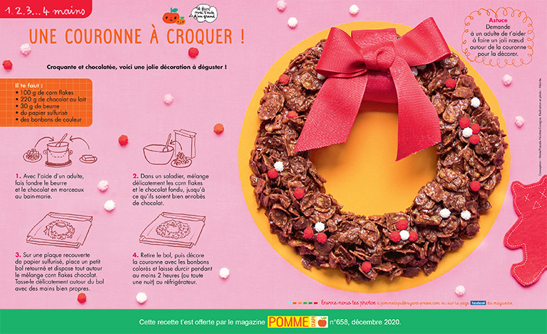 Une couronne à croquer”, Pomme d’Api n°658, décembre 2020. Conception : Marie-Pascale Nicolas-Cocagne. Réalisation et photo : Hélo-Ita.