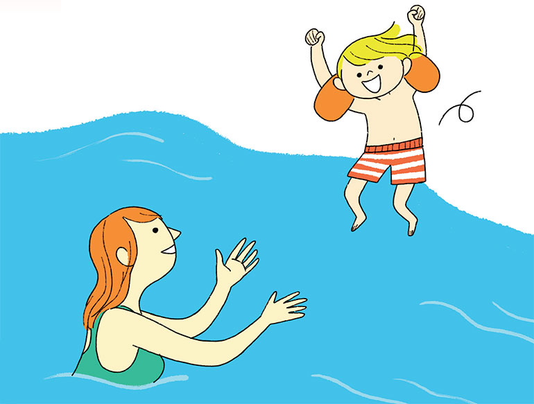 Pour se jeter à l'eau, chacun son tempo ! Illustrations : Aki.