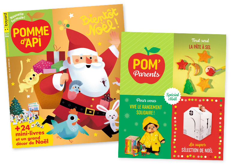 Couverture du magazine Pomme d'Api n°682, décembre 2022 - Bientôt Noël ! - 24 mini-livres histoires de Noël + un grand décor de Noël - Bricolage : guirlande de Noël “La pâte à sel” - Sélection de Noël : les coups de cœur de la rédaction à mettre sous le sapin - 2 cadeaux à faire soi-même.