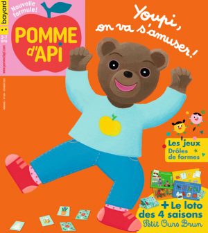 Couverture du magazine Pomme d'Api n° 684, février 2023 - Youpi, on va s'amuser ! - Les jeux Drôles de formes - Le loto des 4 saisons Petit Ours Brun