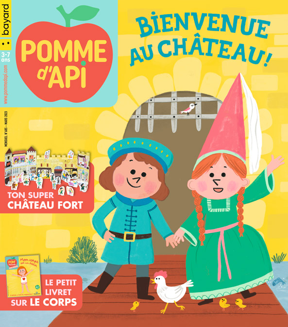 Couverture du magazine Pomme d'Api n° 685, mars 2023 - Bienvenue au château ! + le petit livret sur le corps “Mon corps est un trésor”