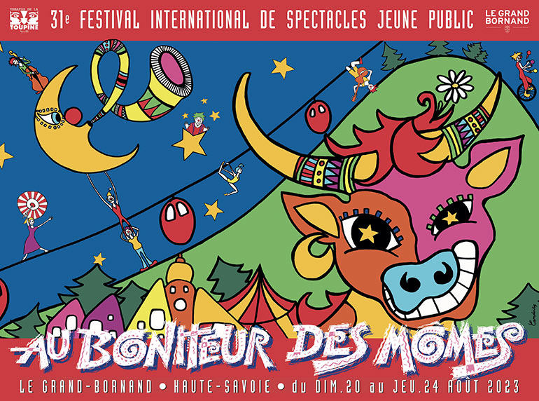 Affiche du festival Au bonheur des Mômes 2023, Le Grand-Bornand © Candisky