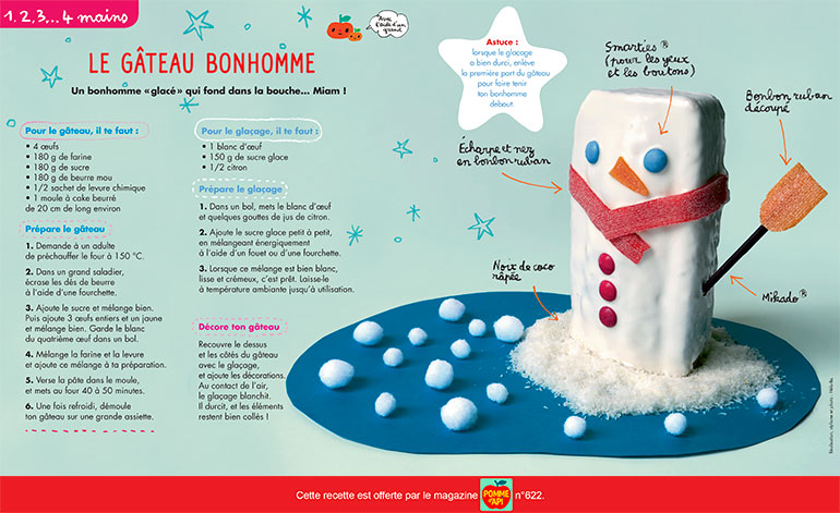 Téléchargez la recette d'hiver “Le gâteau bonhomme”, Pomme d'Api n° 622, décembre 2017. Réalisation, stylisme et photo : Hélo-Ita.