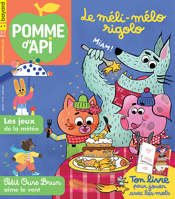 Couverture du magazine Pomme d'Api n° 697, mars 2024 - Le méli-mélo rigolo.